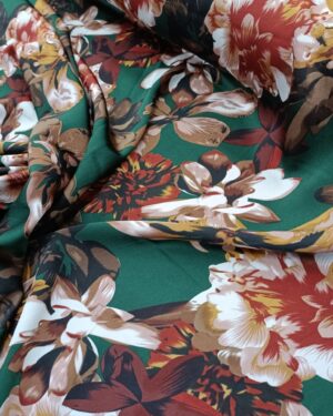 Printed Bubble Satin - Bottle green & Mustard