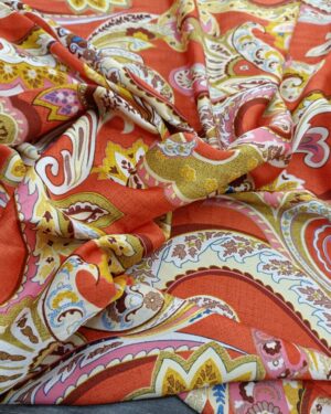Printed Bubble Satin - Orange Paisley