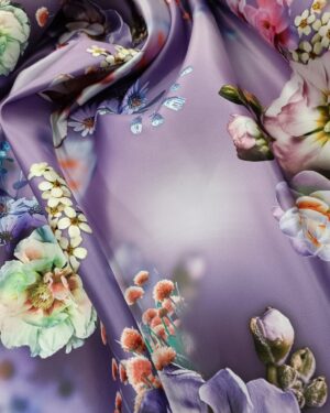 Printed Duchess Satin Purple Blooms