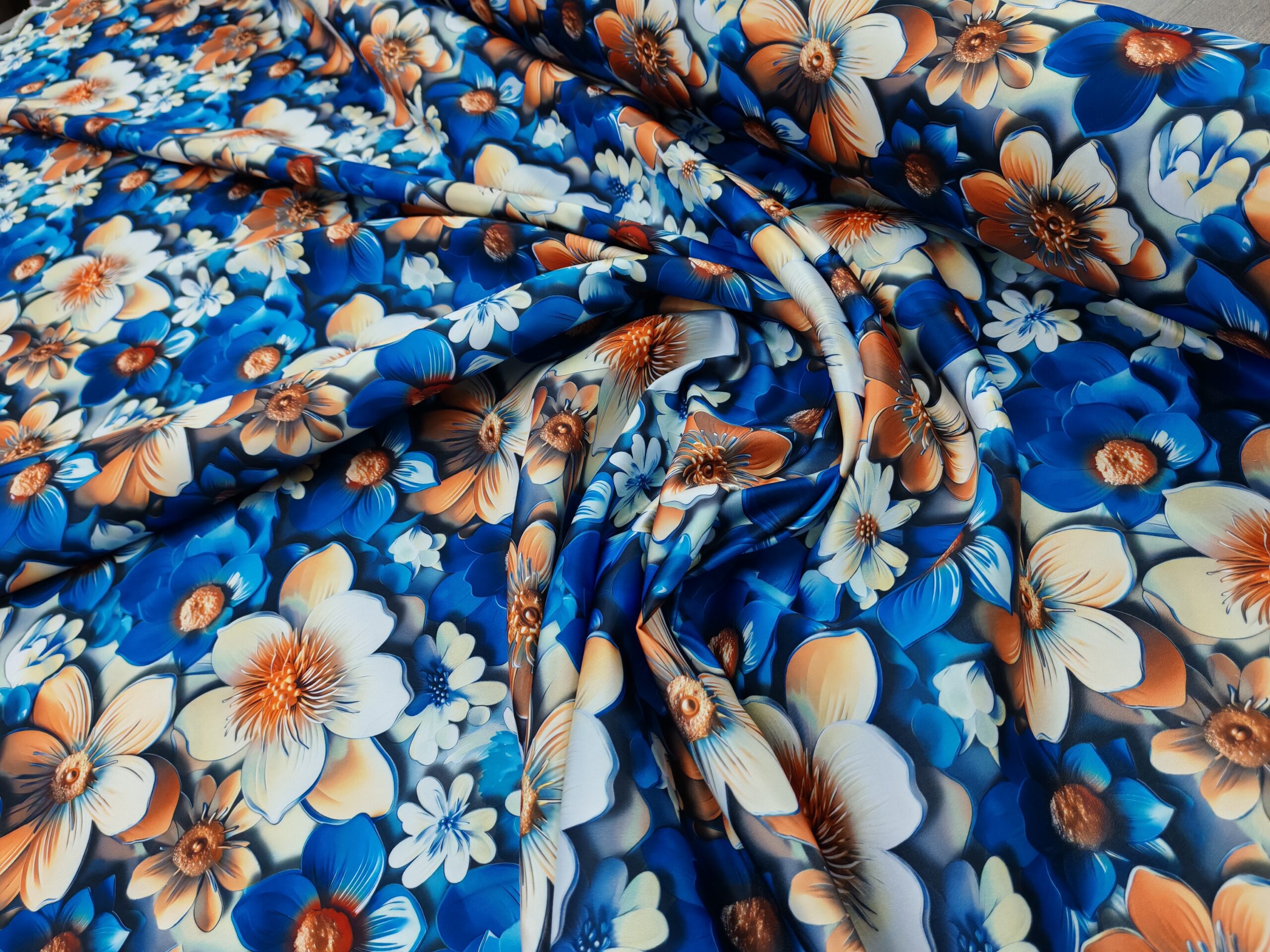 Printed Duchess Satin Floral Pop Blue